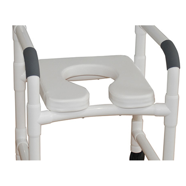 MJM International Reclining shower chair with deluxe elongated open-front soft seat and folding footrest, 325 lbs weight capacity Available in Michigan USA Healthcare DME Offering free shipping all 50 states of united states.