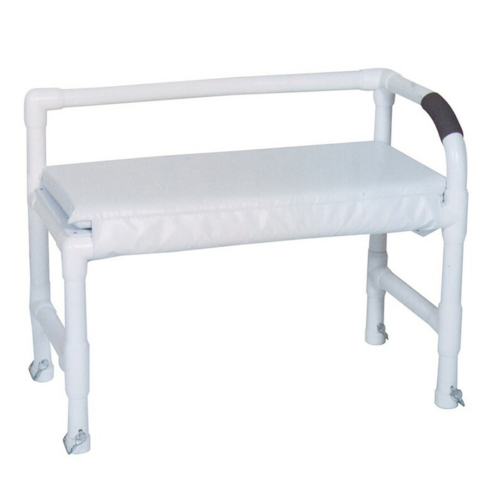 MJM International Shower bench with adjustable height legs on one side (low back without sling) 250 lbs weight capacity - Available in Michigan USA Healthcare DME Offering free shipping all 50 states of united states.