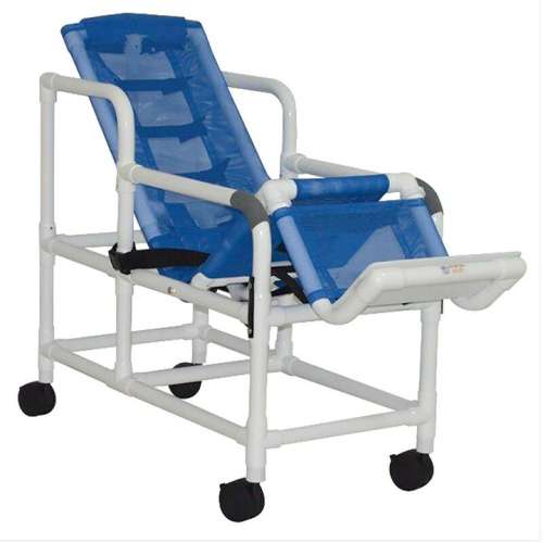 MJM International Tilt shower chair with sling seat, buckle safety belt, dual swing away armrests, footrest, 250 lbs weight capacity Available in Michigan USA Healthcare DME Offering free shipping all 50 states of united states.
