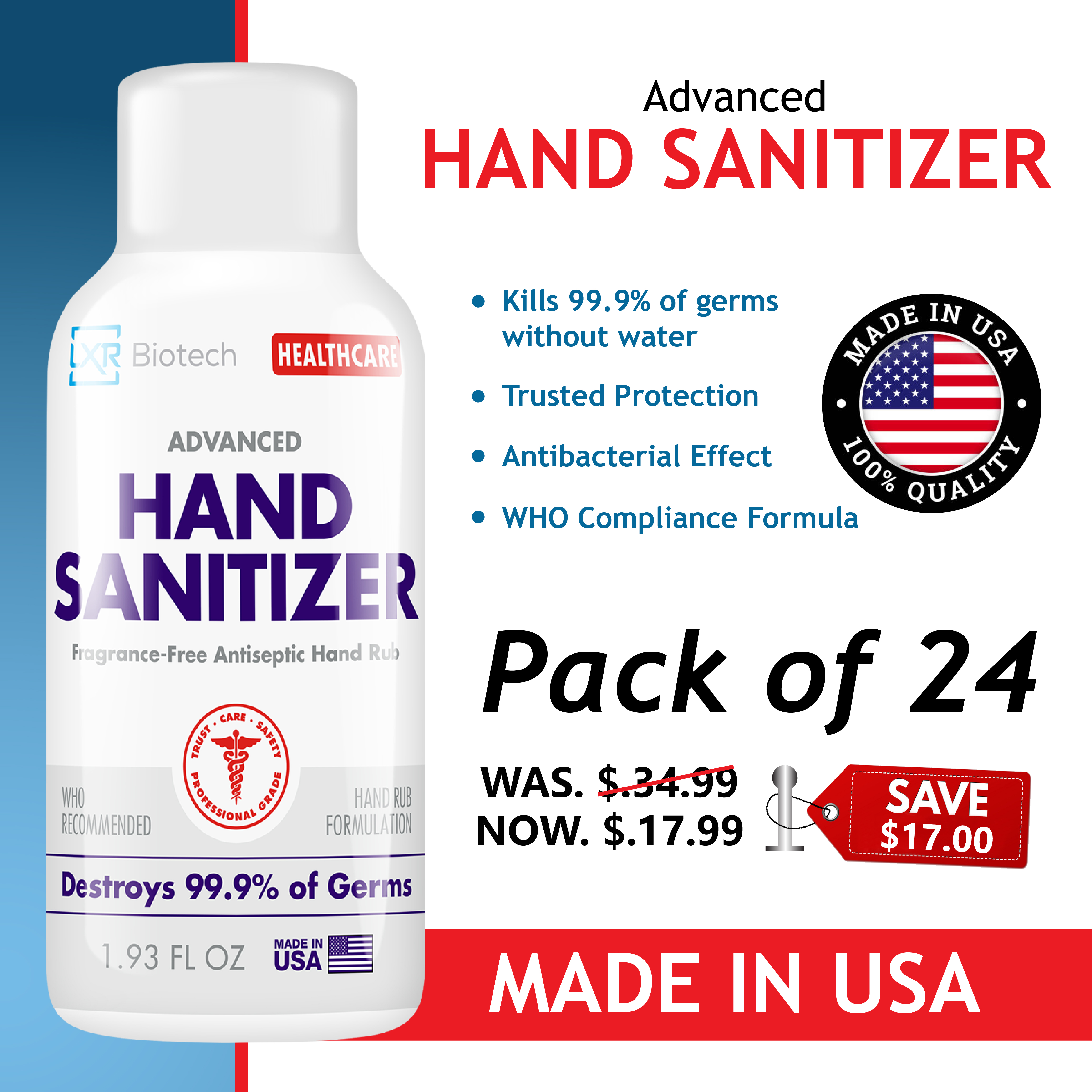 We offer a Lowest Price Hand Sanitizer Pack of 24 Bottles of Hand Sanitizer in the USA for only $17.99, We Ship to all over the United States