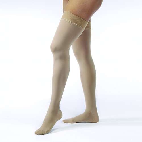 Jobst Opaque Thigh High 15-20 mmHg W/Sensitive Top Band Compression Stockings is an ultra-soft, fashionable alternative to sheer stockings. for sale available in Ann Arbor MI, USA