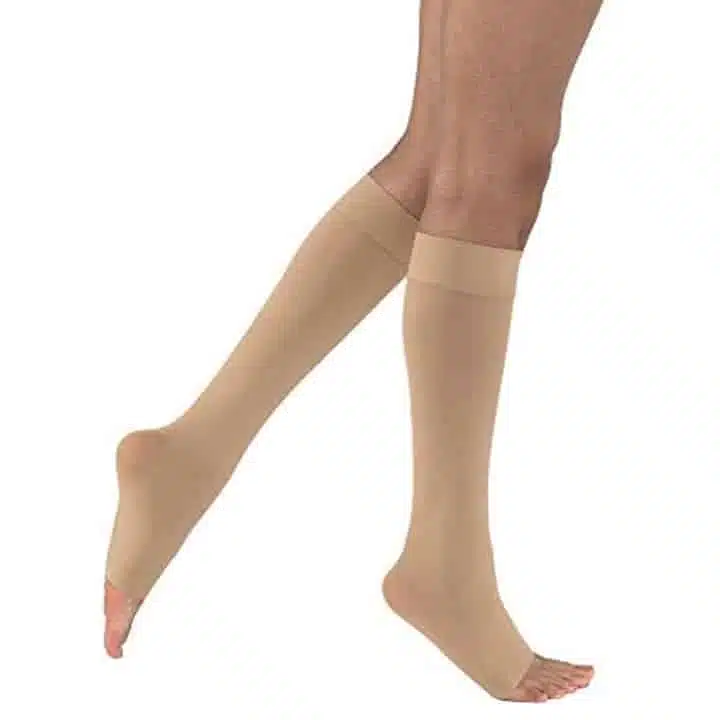 Jobst Opaque Knee High 15-20 mmHg Open Toe Compression Stockings is an ultra-soft, fashionable alternative to sheer stockings. for sale available in Ann Arbor MI, USA
