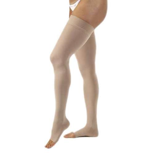 Jobst Opaque Thigh High 20-30 mmHg Open Toe Compression Stockings with Silicone Band is an ultra-soft, fashionable alternative to sheer stockings. for sale available in Ann Arbor MI, USA