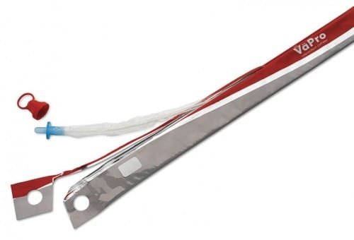 VaPro TouchFree urethral catheter, coude tip, hydrophilic coated PVC, 16 Fr, 16 inch for easy insertion and reliable drainage.