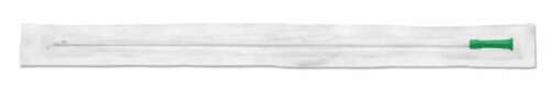 Apogee IC urethral catheter, 18 Fr, 16 inch, firm uncoated PVC with coude tip for reliable urinary drainage.