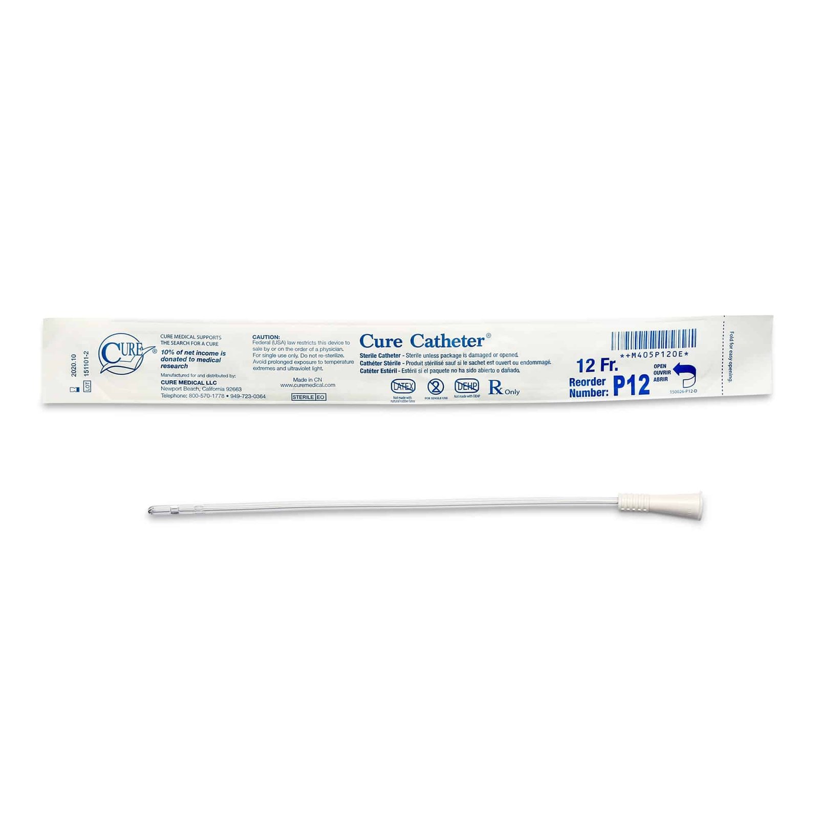 Urethral Catheter Cure Catheter® Straight Tip, Uncoated PVC, 12 Fr, 10 Inch